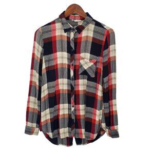BeachLunchLounge Womens Plaid Flannel Button Up Shirt Size S Long Sleeve‎ Pocket